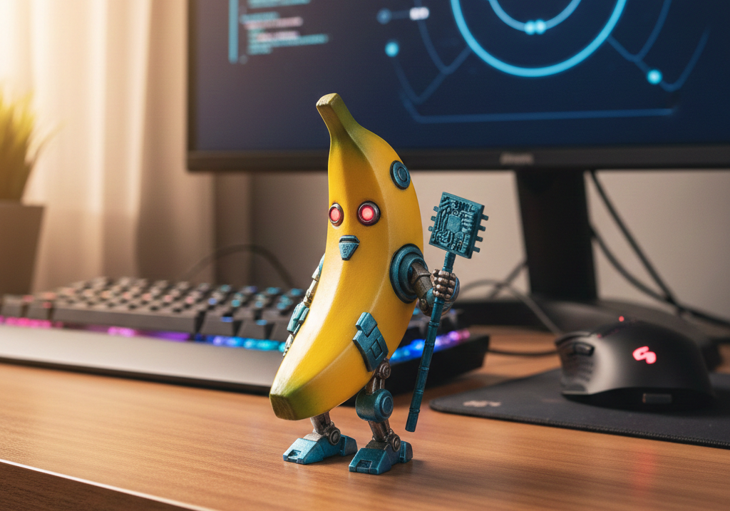 Finished nano banana AI 3D figurine on workspace