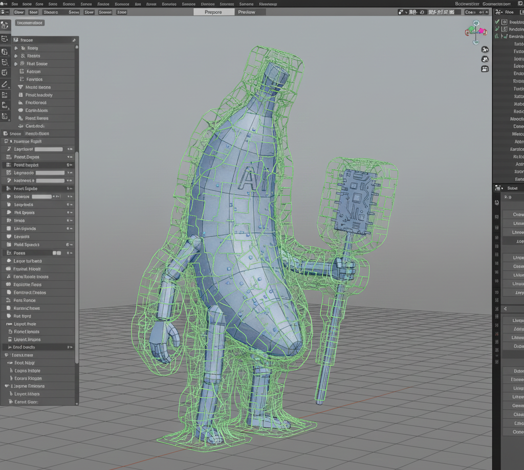 Blocking out 3d model nano banana ai 3d figurines in Blender