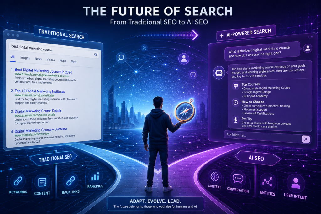 Step-by-step AI SEO workflow infographic showing six phases: Audit, Topic Research, Content Creation, Technical SEO, Monitoring, and Refreshing